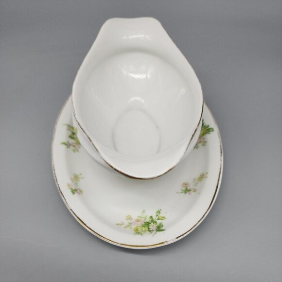 Vintage PAUL MULLER SELB BAVARIA PORCELAIN green ROSES GOLD TRIM GRAVY BOAT - Picture 4 of 9